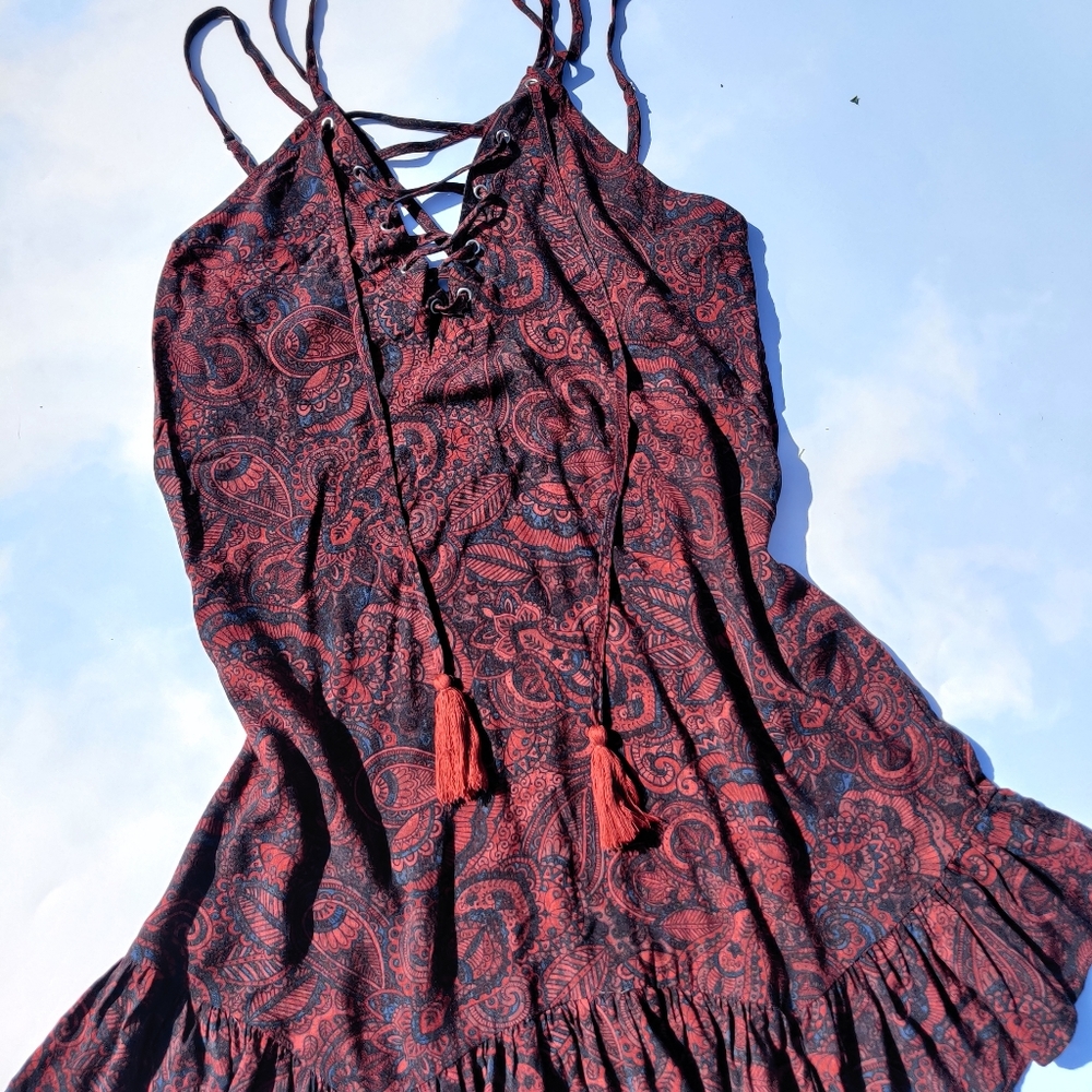 Dress Paisley Lace Up Dress Strappy Dress
